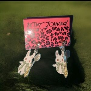 Betsey Johnson White Rabbit with Spoon Post Drop Earrings